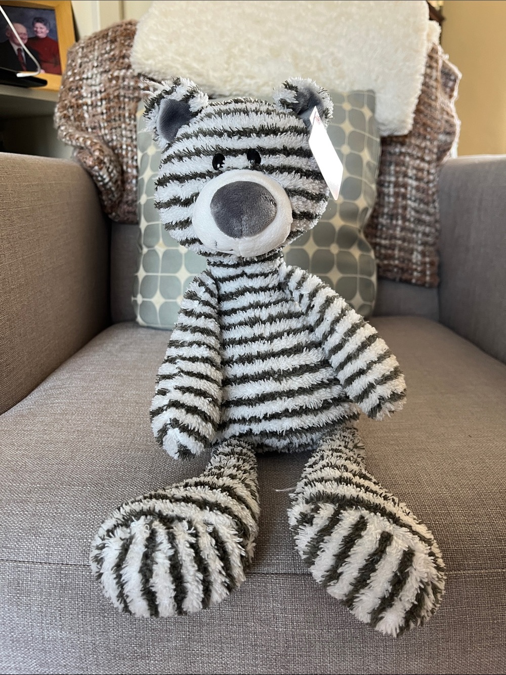 Gund Gray and White Striped Plush Bear